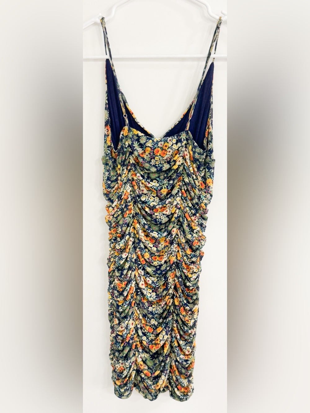 Urban Outfitters Navy Floral Ruched V-Neck Dress - Picture 2 of 6